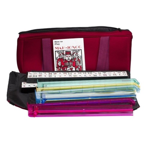 Western Mahjong Set in Burgunder Tasche mit All in One Combo Racks/Drückern