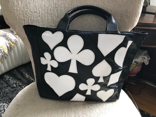 BOLSO DE DIAMANTES VINTAGE DELPHINE PARIENTE PARIS CUERO NEGRO-BLANCO AS CORAZÓN CLUB - Imagen 3 de 9