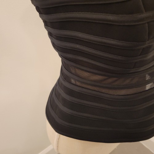 JS Collection blk Horiz Sheer Strip Sleeveless Stretch Evening Top Sz10 Elegant - Picture 2 of 6