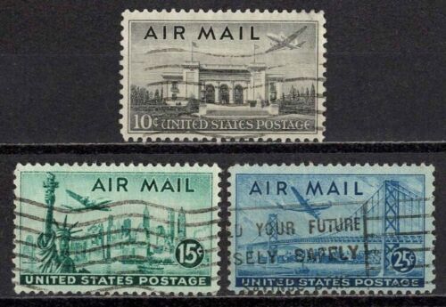 US 1947 #C34-C35-C36 - Statue of Liberty-SF Bridge Air Mail Set of 3 Used XF - 第 1/2 張圖片