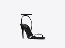 Saint Laurent Gloria Sandals in Crepe Satin with Rhinestones - Retail 1190