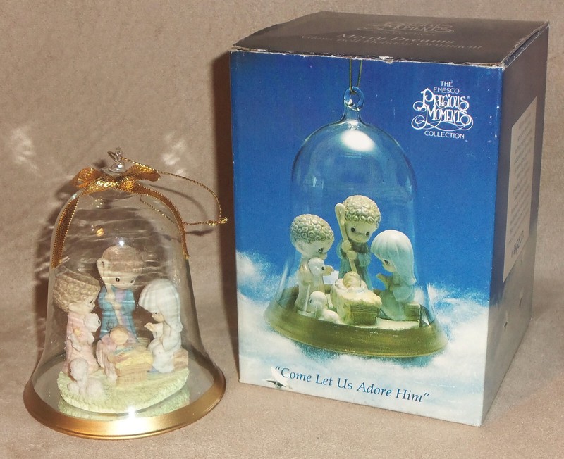 1993 Precious Moments 'Come Let Us Adore Him' Glass Bell Ornament #311014 w Box