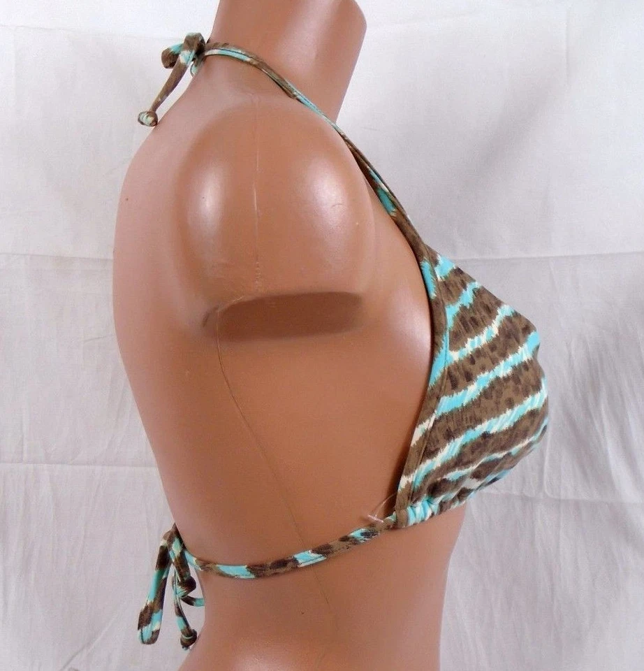 Sauvage Luxe Dart Triangle Striped String Bikini Top Blue/Brown Small #547L - Изображение 2 из 3