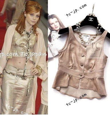 CHANEL 05S Gold Tone Metallic Vest Tunic Tops CC Logo Buttons 34 