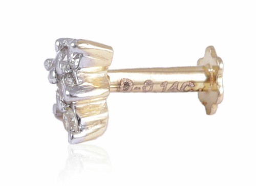 0,14 Cts rotondo brillante taglio Pave diamanti naso borchie In 750 bene 18K oro - Foto 2 di 2