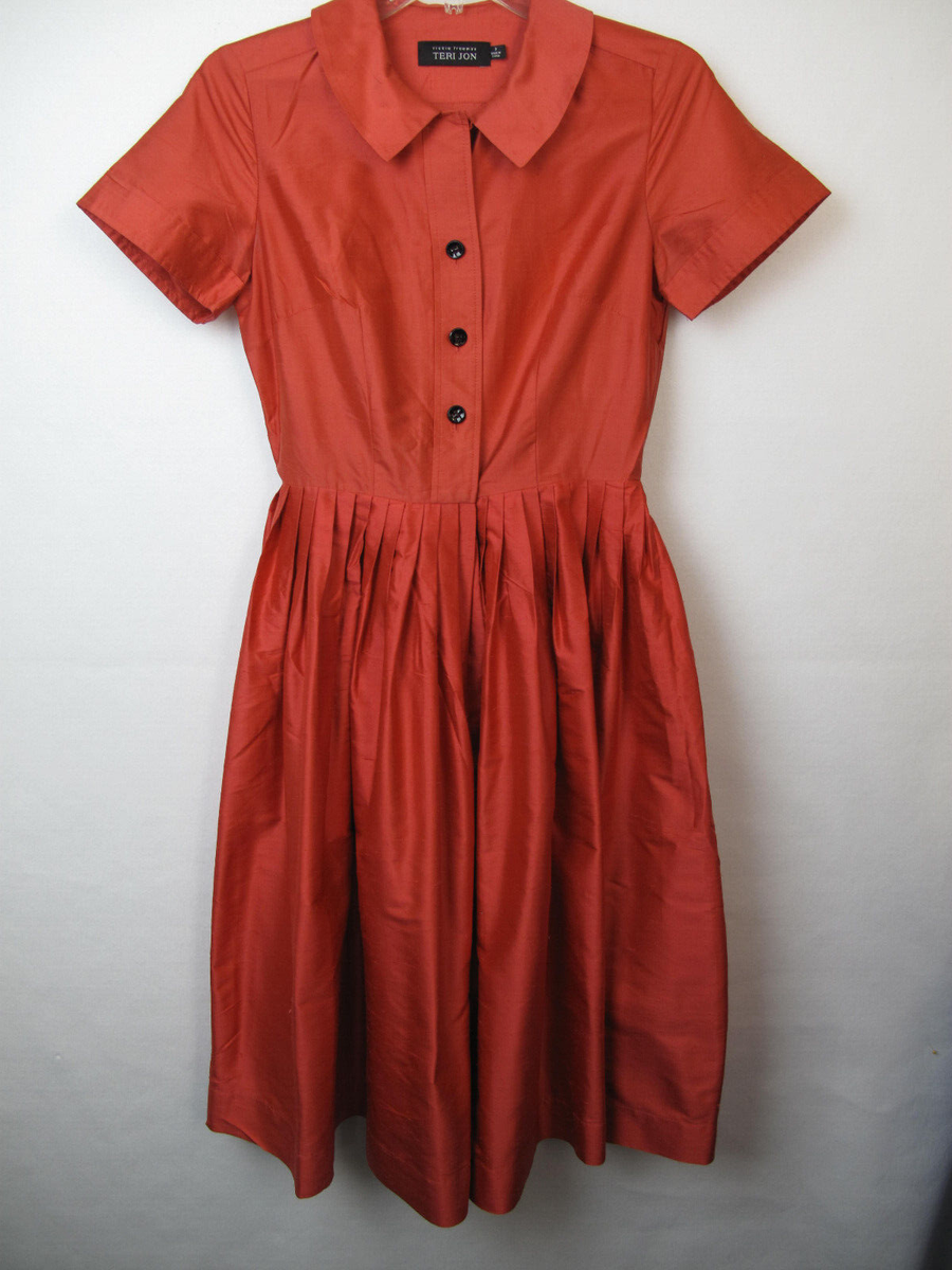Teri Jon by Rickie Freeman Pleated Silk Taffeta Dress Size 2 Coral?