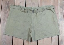 Vintage 1920s Cotton/Linen Athletic Gym Shorts OD Green Belt Military Antique 38