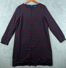 The Limited Womens Large Dress Navy Maron Chevron Shift Midi Long Sleeve Keyhole