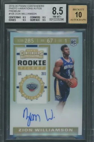 2019-20 Contenders Prizm Premium Rookie Zion Williamson RC AUTO 10 BGS 8.5