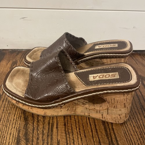 Y2K Soda Slip On Shoes 90’s Women’s Side 6 Cork Platform Brown - Picture 4 of 6