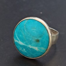 Sterling Silver Ring Natural Blue Gemstone 7.25 Round Modernist Minimalist Bold