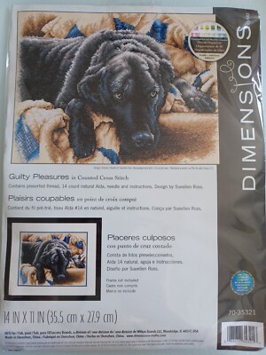 BRANDNEU, UNGEÖFFNET, ABMESSUNGEN GEZÄHLT KREUZSTICH SET HUND ''GUILTY PLEASURES''.