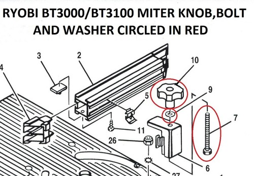 New Ryobi Miter Knob bolt BT3000 BT3100 CRAFTSMAN 228110 221850 see Photos - Picture 3 of 3