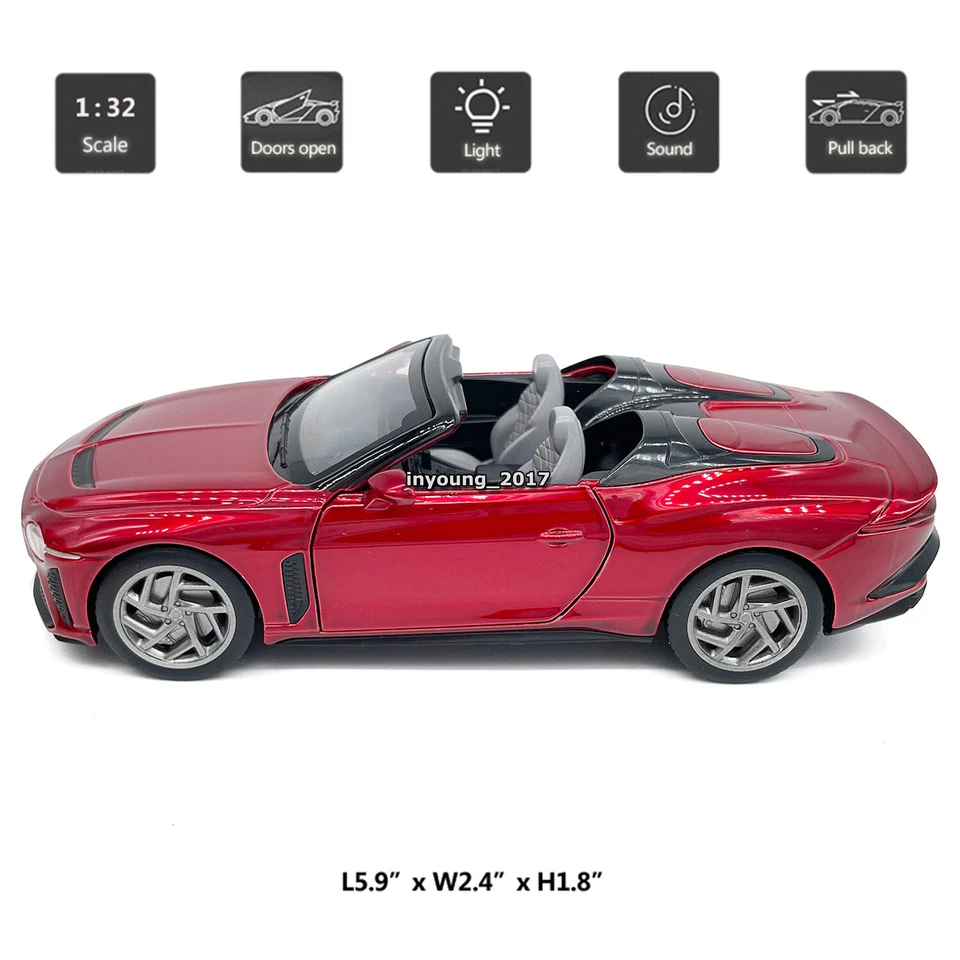 1:32 Bentley Mulliner Bacalar Modelo Coche Metal Diecast Coches de Juguete 2 Puertas Rojo Abierto Foto 2 de 4