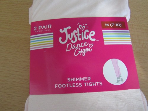New Justice Girls Shimmer Footless Tights Size M 7 10 Pink 2 Pair - Picture 2 of 4