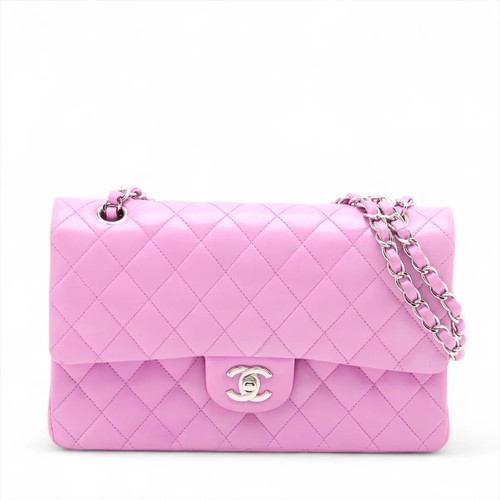 Chanel Matelasse 25 Lambskin Double Flap Double Chain Bag Purple Silver Metal Fi