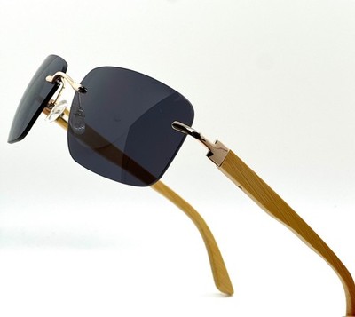 Mens Rapper Sunglasses Designer Classic Quavo Square Gold Frame Wood Arms Brown