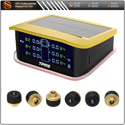 Yellow RV Tire Pressure Sensor 1PC TPMS Solar Monitor 6PC Sensors W/Alarm Modes