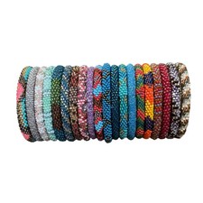 20 Piece Roll On Bracelets Handmade Seed Bead Bangles Lot 2