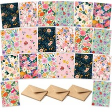 Blank Note Cards Packs of 20, Assorted Painted Floral Pattern Designs, Eco-fr...
