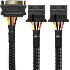 1 PCS CRJ 12Inch 30cm SATA To Dual Molex Power Adapter Cable Black Sleeved
