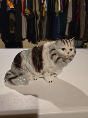 Ceramic Striped Angora Cat Figure