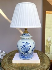 Single Large Blue and White Ginger Jar Lamp Bird and Peony Porcelain Table Lamp