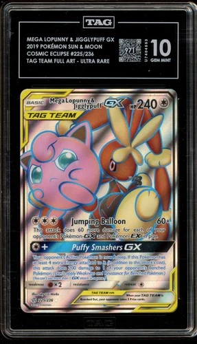 Pokemon Mega Lopunny & Jigglypuff GX Cosmic Eclipse Full Art #225 TAG 10