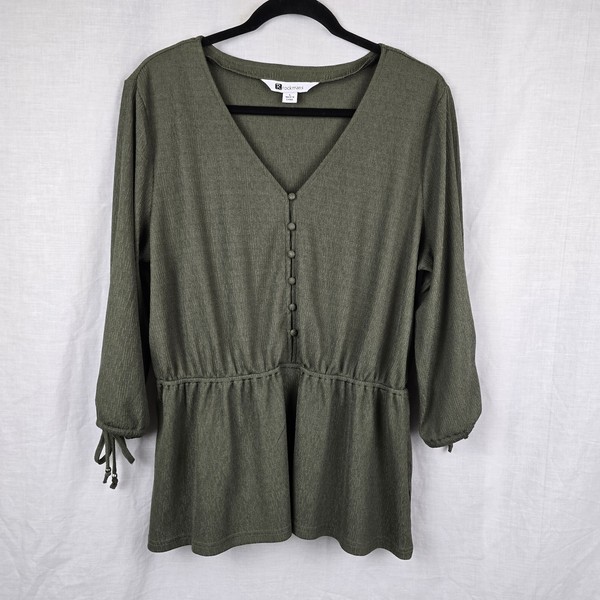 Rockmans Size L Blouse Peplum Elastic Waist Textured Stretch Top 22" Bust 