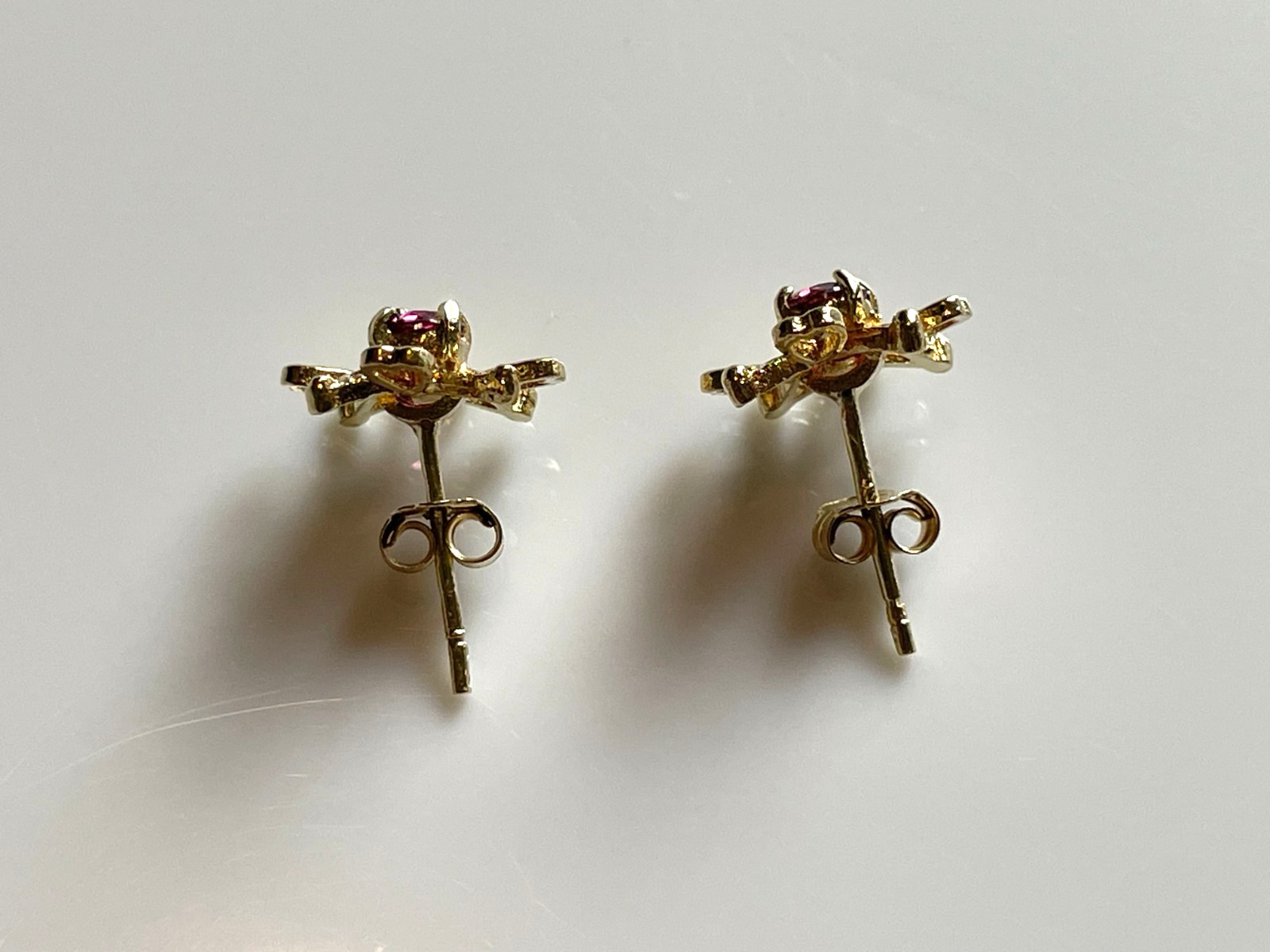 1979 Ruby Earrings 9ct Gold Stud Ruby Openwork Go… - image 9