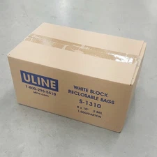 ULINE S-1310 8x10" 2 Mil White Block Reclosable Zip Lock Plastic Bags QTY: 1000