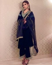Pakistani Party Wear Look Top Palazzo Dupatta Set Indian Bollywood Salwar Kameez
