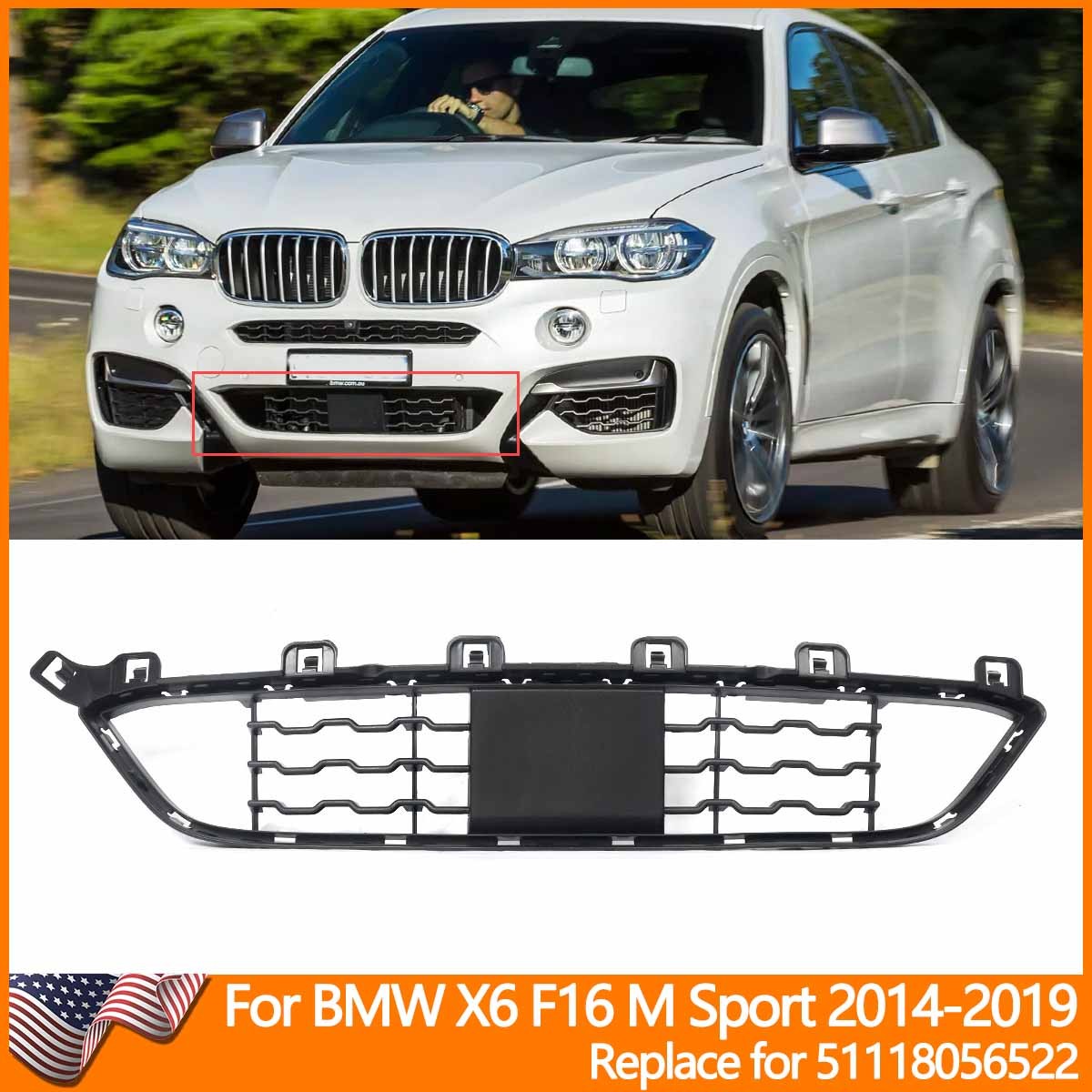 Front Bumper Lower Open M Grille For 2014-2019 BMW X6 F16 M Sport 51118056522