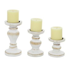 Whitewashed Wooden Pillar Candle Holders, Set of 3