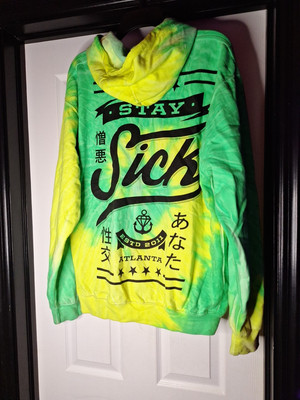 Stay Sick Clothing Hoodie Tie Dye Green And Yellow Colortone Mens Medium