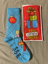 2025 McDONALD'S Grinch Socks Christmas Adult Happy Meal Blue Socks Open Bag Rare