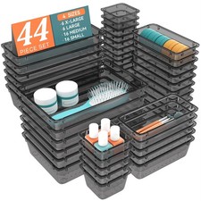 44 PCS Clear Plastic Drawer Organizer Set, 4 Varied Size storage Bins and Des...