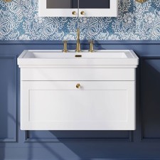 Image of Nuie Classique Wall Hung 1-Drawer Vanity Unit with Basin 800mm Wide Satin White