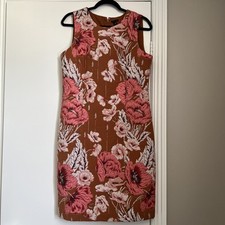 ANN TAYLOR Sz 10 Jacquard Floral Pink Brown Women Dress EXCELLENT