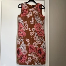 ANN TAYLOR Sz 10 Jacquard Floral Pink Brown Women Dress EXCELLENT