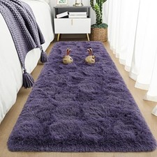  Soft Runner Rugs for Bedroom 2x6 ft with Rubber 2' x 6' (Runner) Gray Purple