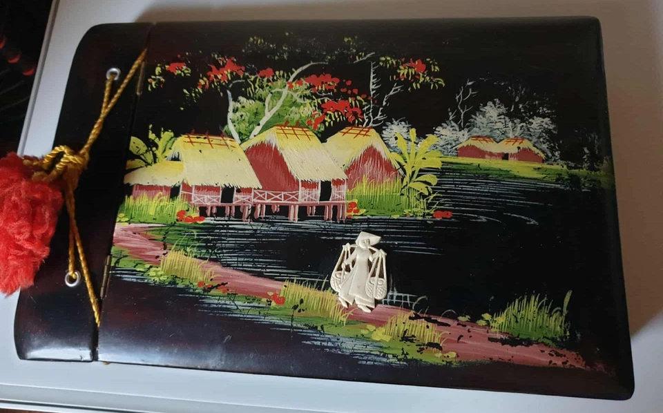 album photo en bois laqué des années 40/50 vietnamien Indochine vintage - Photo 3/4