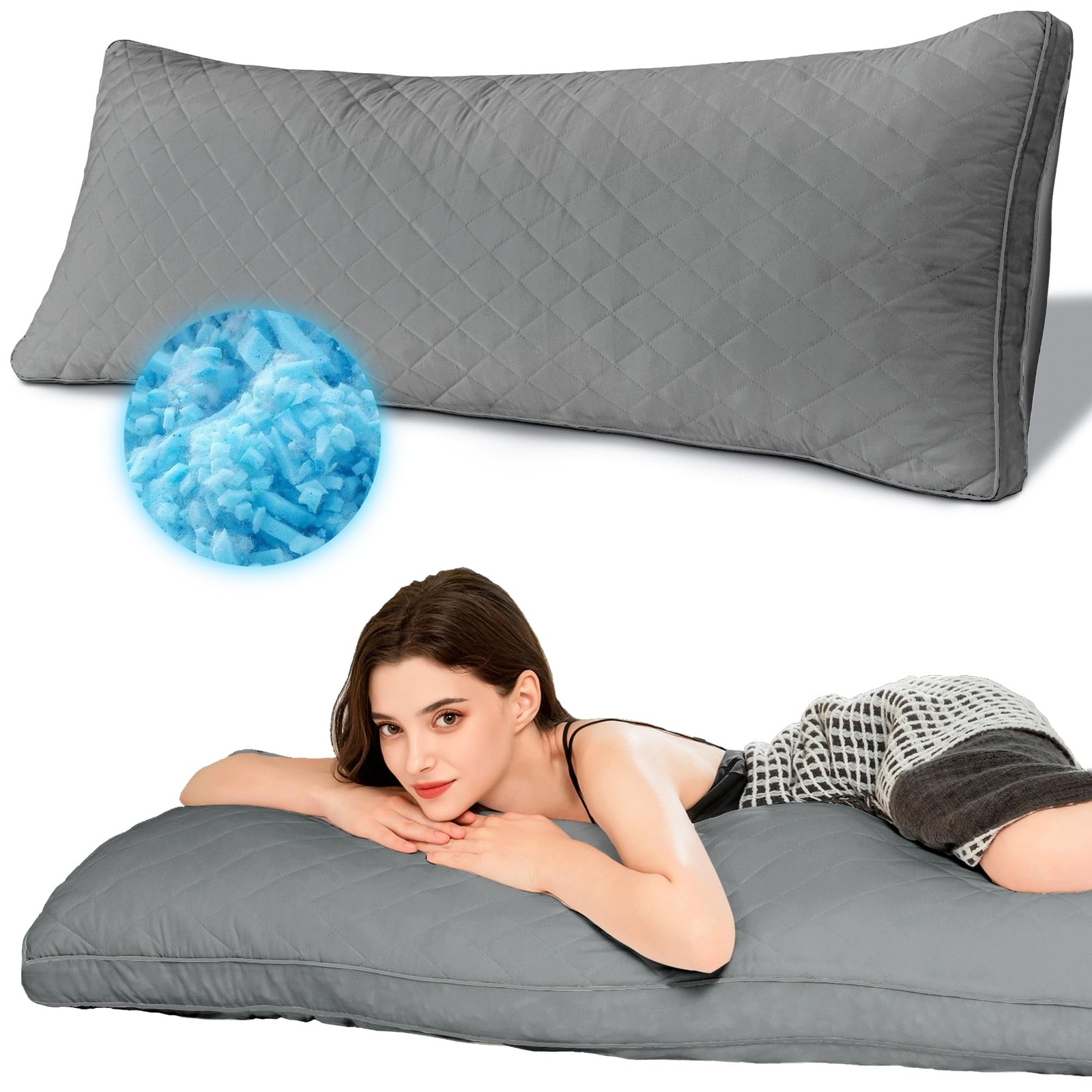 Adults Body Pillow Memory Foam, Full Size 20x54 Inch, Grey
