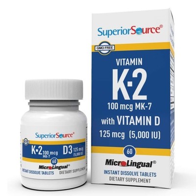 Superior Source K2 (MK-7) 100 mcg, with D3 (5,000 IU) 60 Count (Pack of 1)