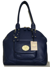 Image of 🌞EMMA FOX LARGE NAVY BLUE TOP ZIP PEBBLED LEATHER DOME TOTE SHOULDER BAG🌺NWT!