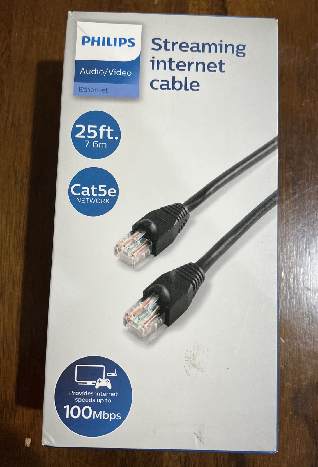 Philips Ethernet Cable 25 ft. Cat5e, Up to 100Mbps, for Router, Modem, Black-image