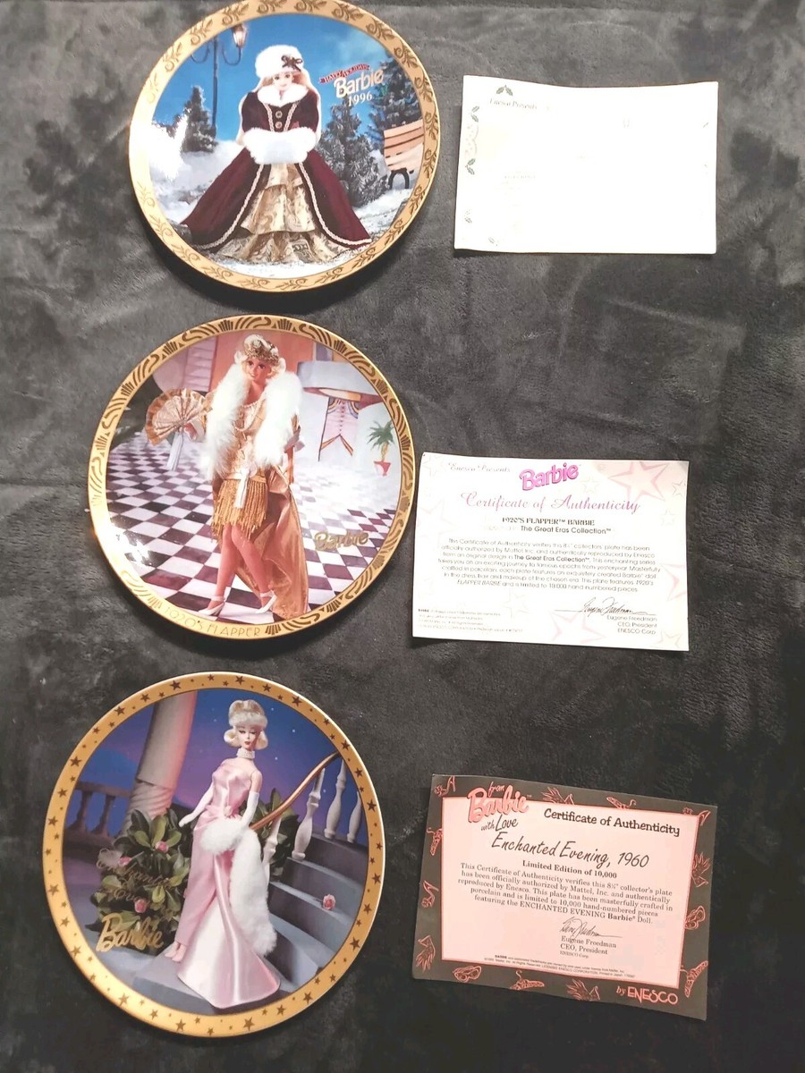 Vintage Barbie Collectible Decorative Plates With Certificates