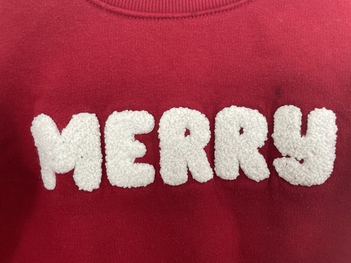 Cat & Jack Toddler Boys Girls Merry Applique Christmas Fleece Sweatshirt Red 4T - Picture 3 of 6