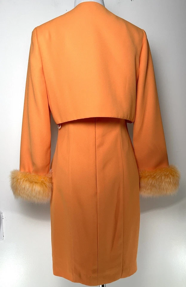 De Colección Años 60 Alyce Designs Mandarina Moveble Vestido Chaqueta Conjunto Puños de Piel Sintética EE. UU. 6 Foto 3 de 4
