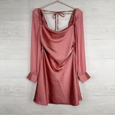 WEWOREWHAT Satin Dress Size 4 Silky Cowl Neck Mini Dusty Pink Puff Sleeve Barbie